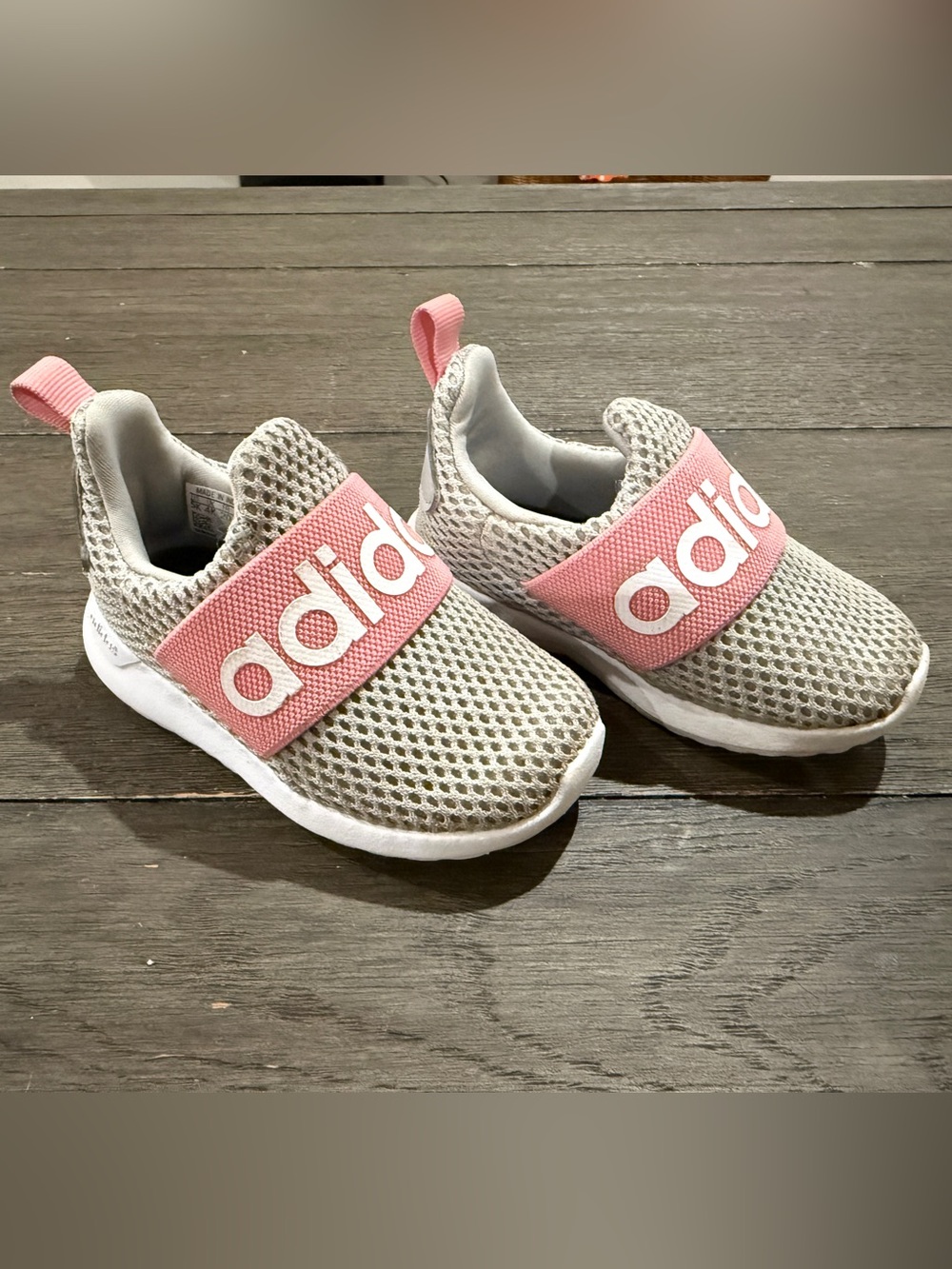 adidas Kids Slip-On Mesh Sneakers in Gray and Pink